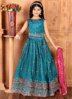 Chinnon Sky Blue Wedding Wear Embroidery Work Readymade Kids Lehenga Choli